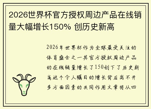 2026世界杯官方授权周边产品在线销量大幅增长150% 创历史新高 2026世界杯官方授权周边产品在线销量大幅增长150% 创历史新高